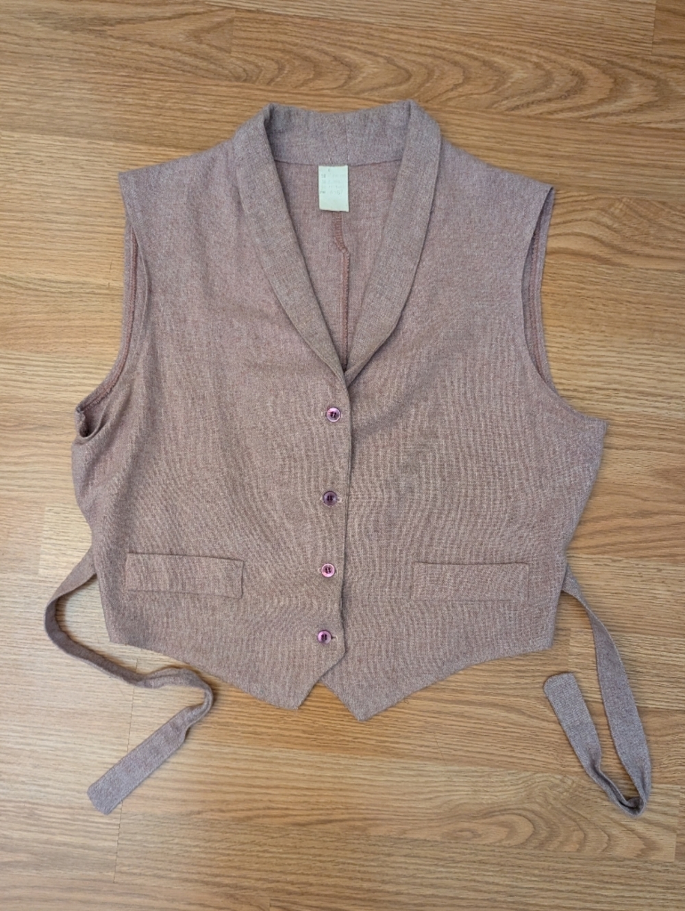 Sleeveless Button-Front Wool-Blend Vest in Mauve